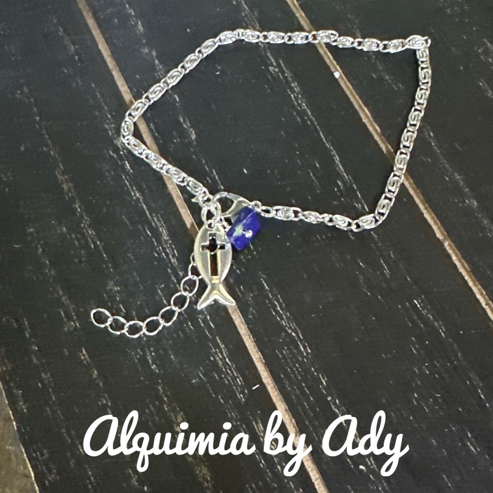 Dainty jewelry lapis silver adjustable bracelet - Picture 2 of 2